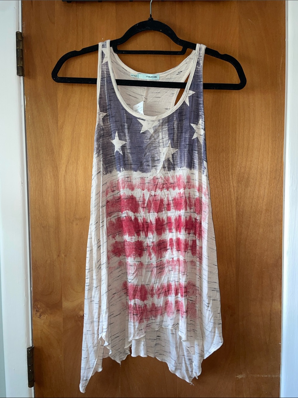 Maurices White Tank with Red and Blue Flag Print